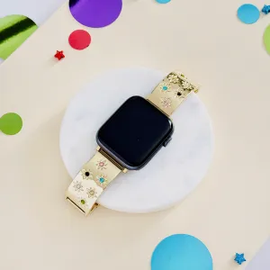 Ibiza Coloured Stone Apple Watch Strap - Gold Flexible Everyday Design Smooth Fit