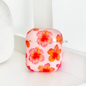 Airpods Case - Island Girl Pink Hibiscus sleek durable protector Trendy Silicone Texture
