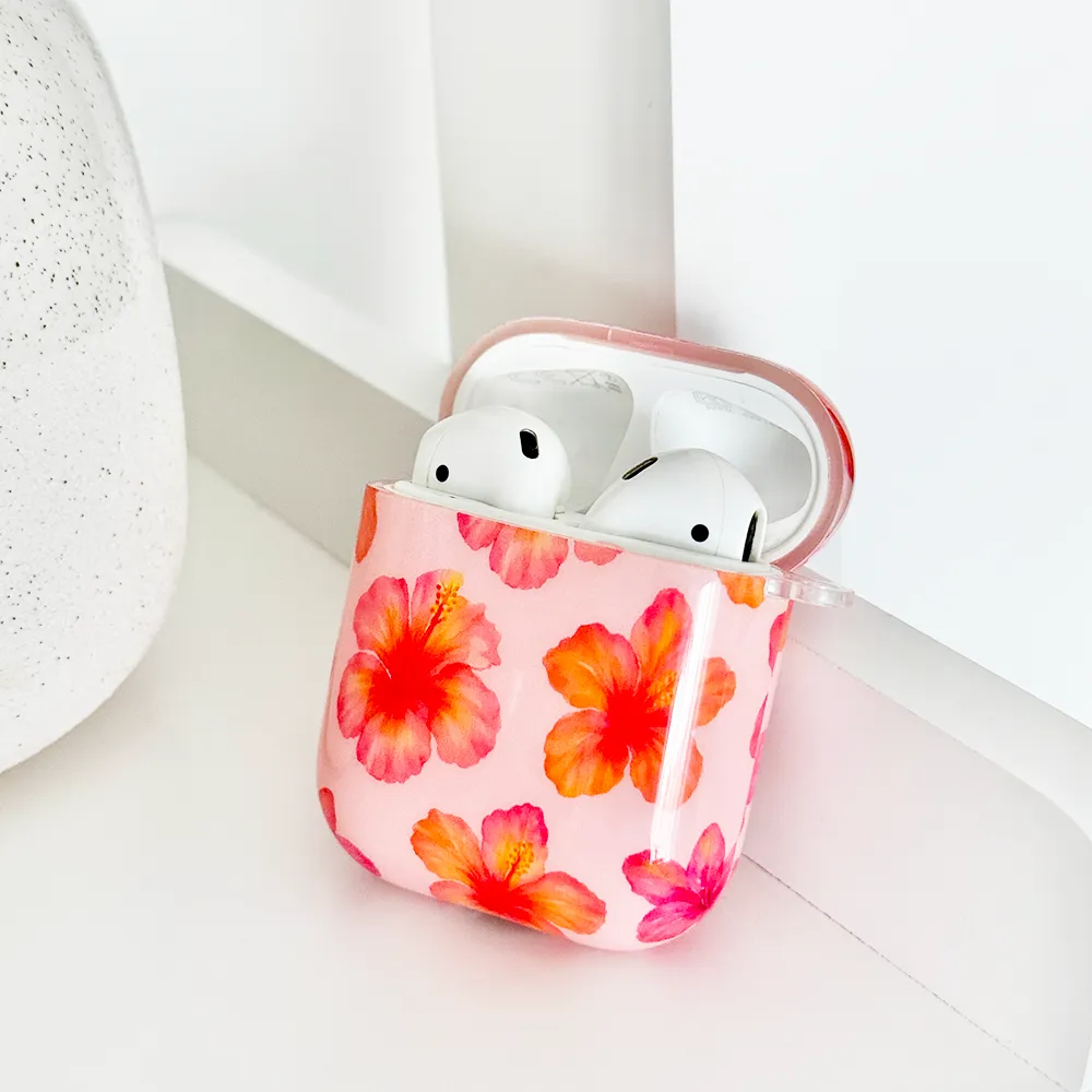 Airpods Case - Island Girl Pink Hibiscus lightweight protective silicone case luxury matte finish case