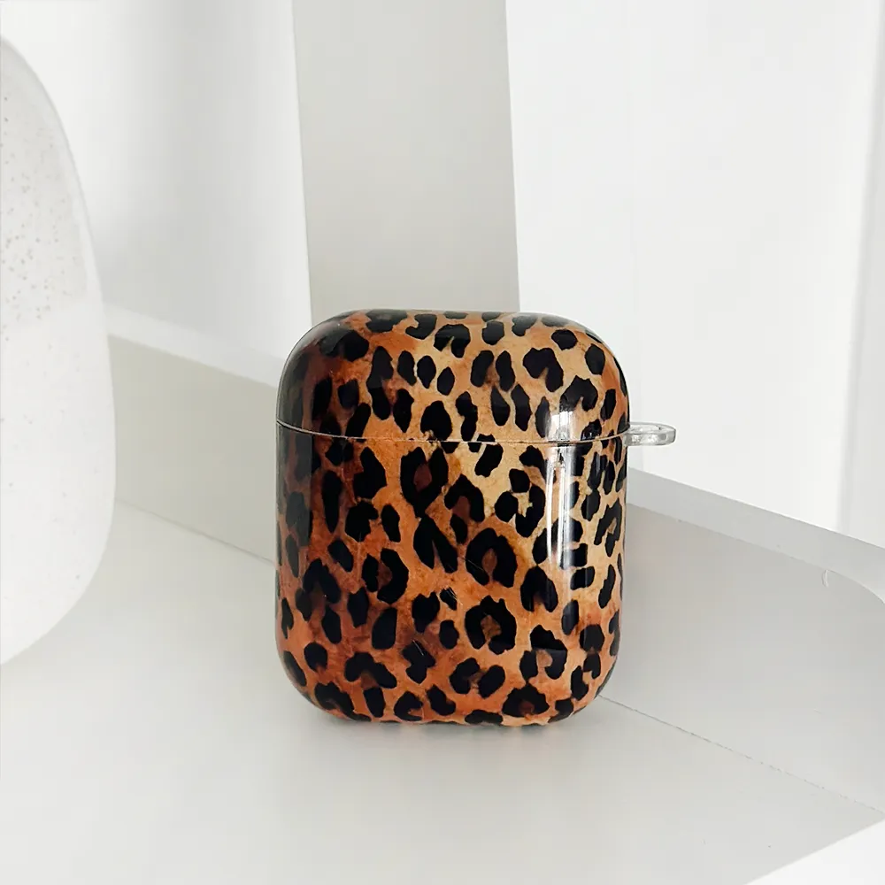 portable ergonomic handmade shell Airpods Case - Leopard