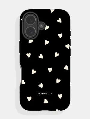 Black and Cream Ditsy Hearts Ultra Protective iPhone Case Light Finish