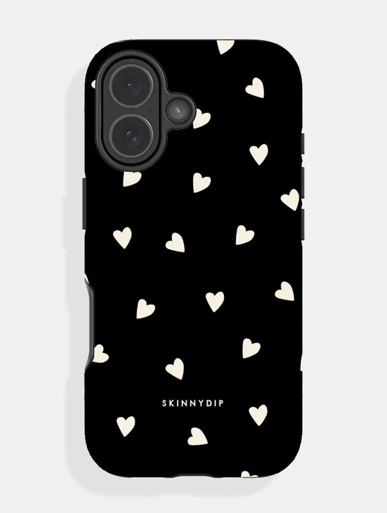 Black and Cream Ditsy Hearts Ultra Protective iPhone Case Soft Finish Texture Casual Texture