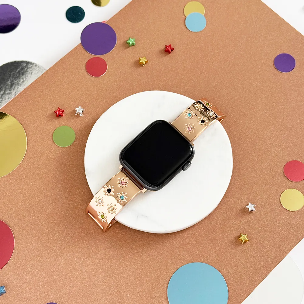 Light Design Ibiza Coloured Stone Apple Watch Strap - Rose Gold