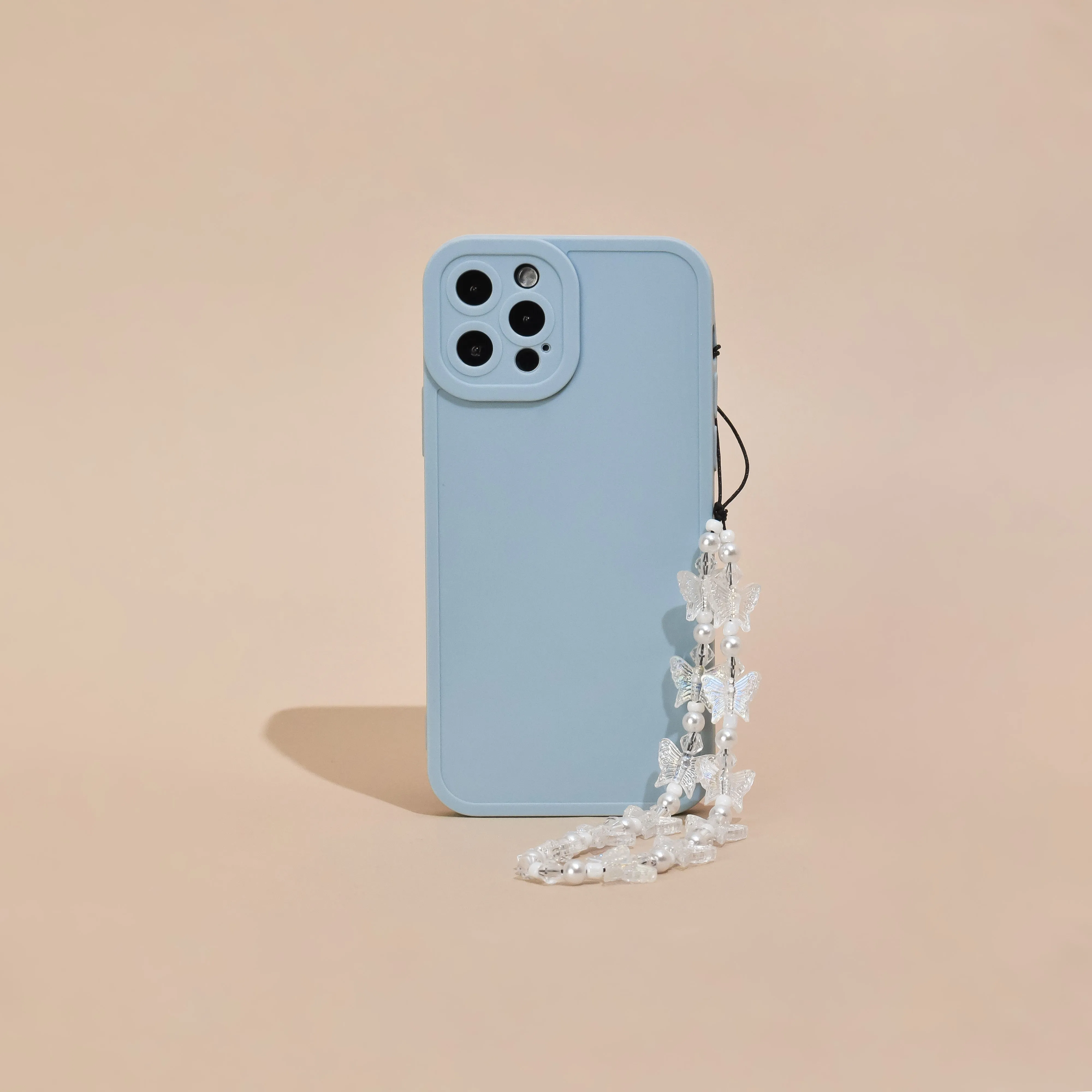 Striped Strap portable Beaded Phone Strap - Clear & Pearl Butterfly