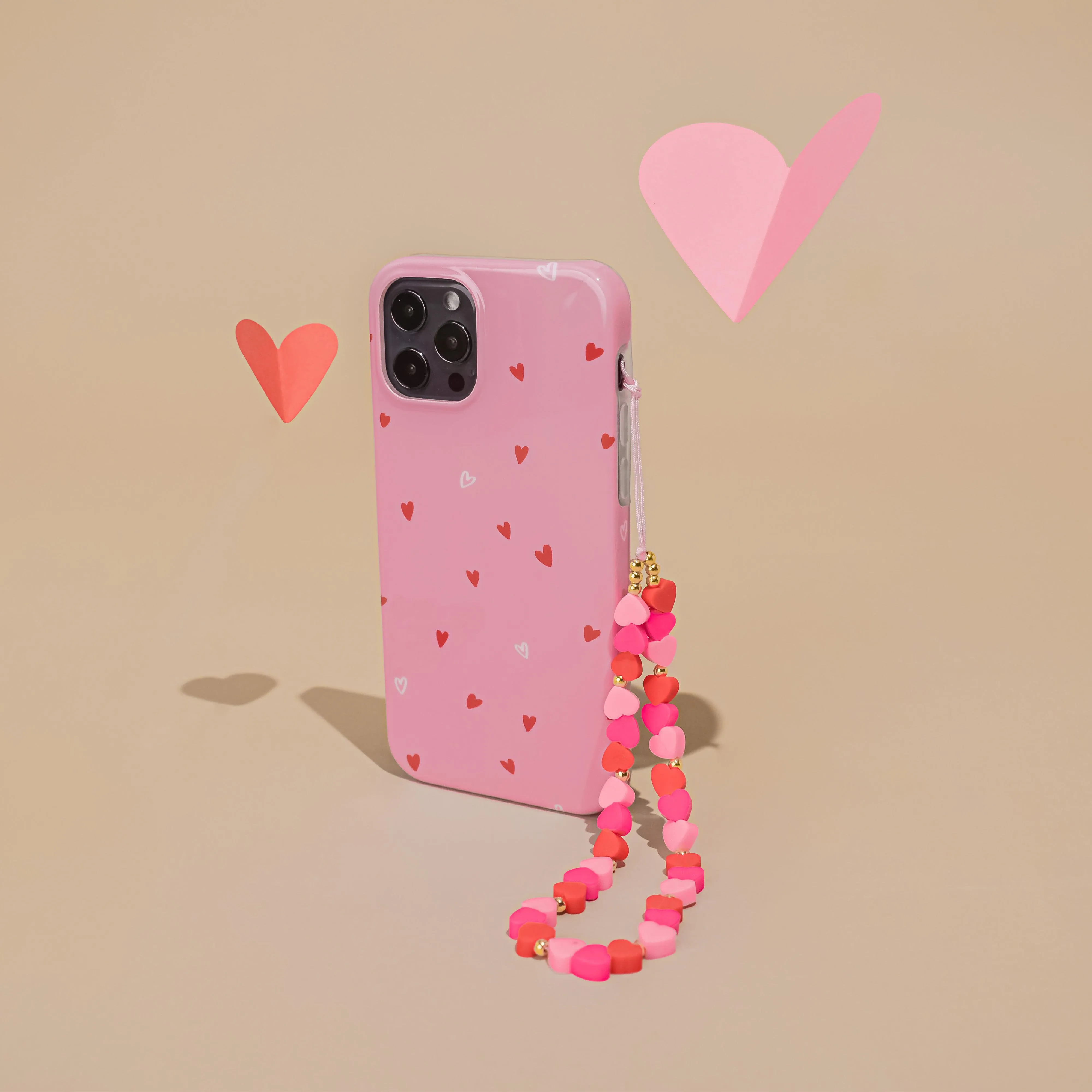 Beaded Phone Strap - Hearts hands free operation Phone Student