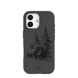 Raised Edges Matte Pattern Layer Black Lone Cabin iPhone 17 Case