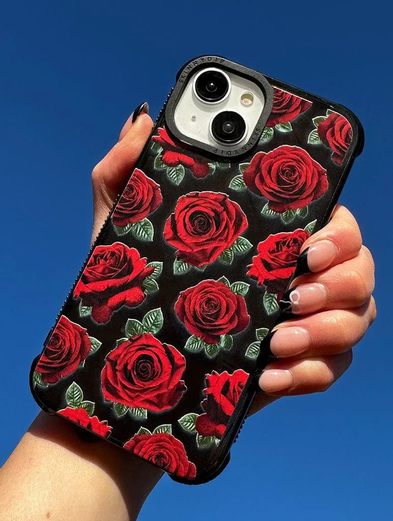 Gloss Finish Black Photographic Roses Shock iPhone Case