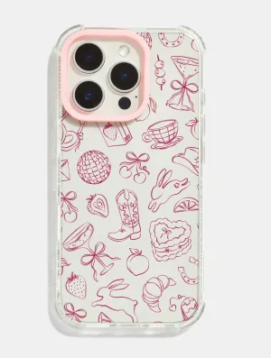 Modern Edge Layer Tight Fit Burgundy Coquette Doodle Shock iPhone Case