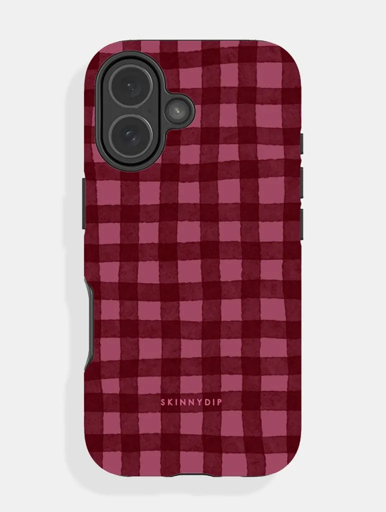 Soft Look Texture Minimal Detail Burgundy Gingham Ultra Protective iPhone Case