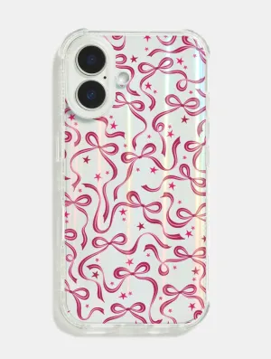 Glossy Texture Trendy Finish Burgundy Starry Bows Shock iPhone Case