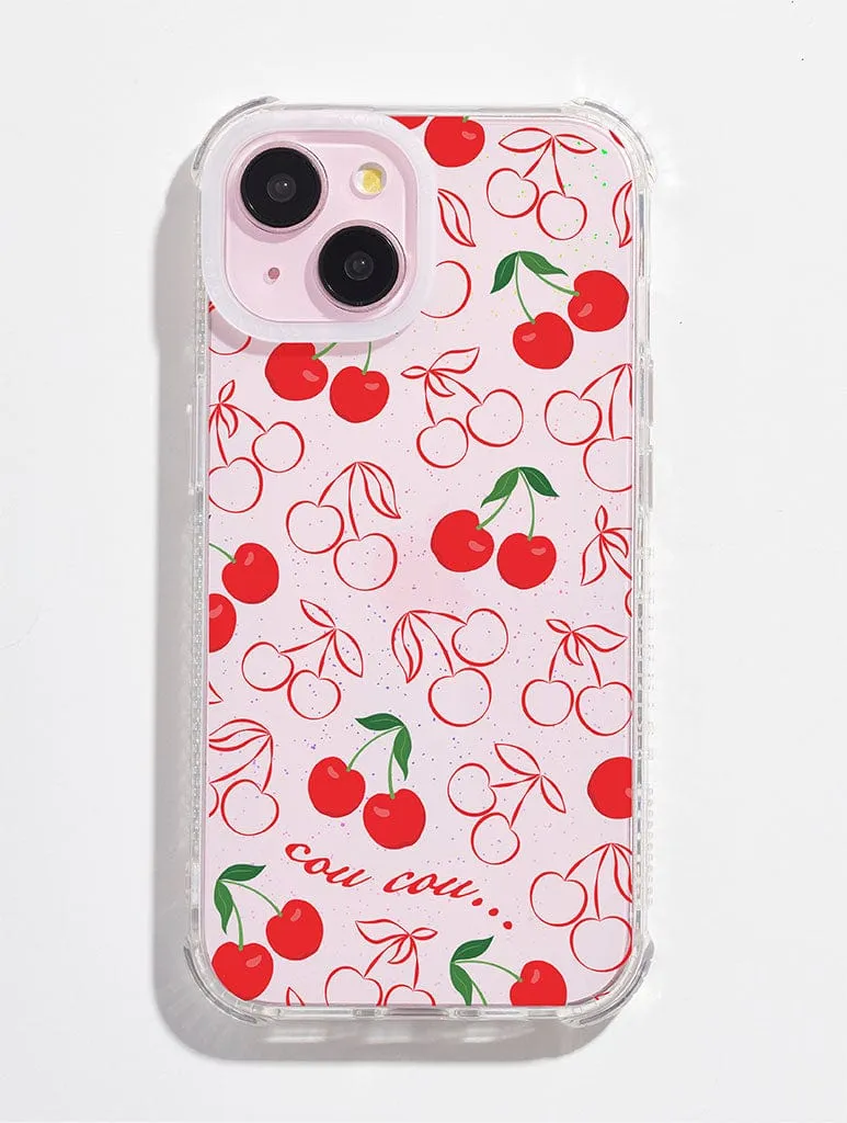 Luxury Surface Soft Surface Design Cherry Print Glitter Shock iPhone Case