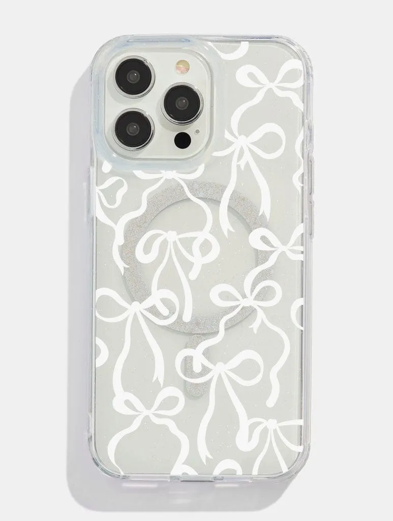 Car Accessory White Bows Glitter MagSafe iPhone Case