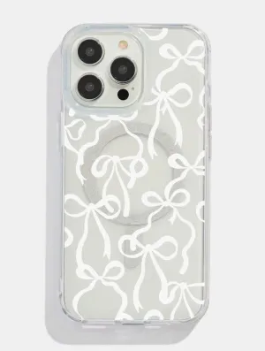 White Bows Glitter MagSafe iPhone Case Soft Shield Premium Look