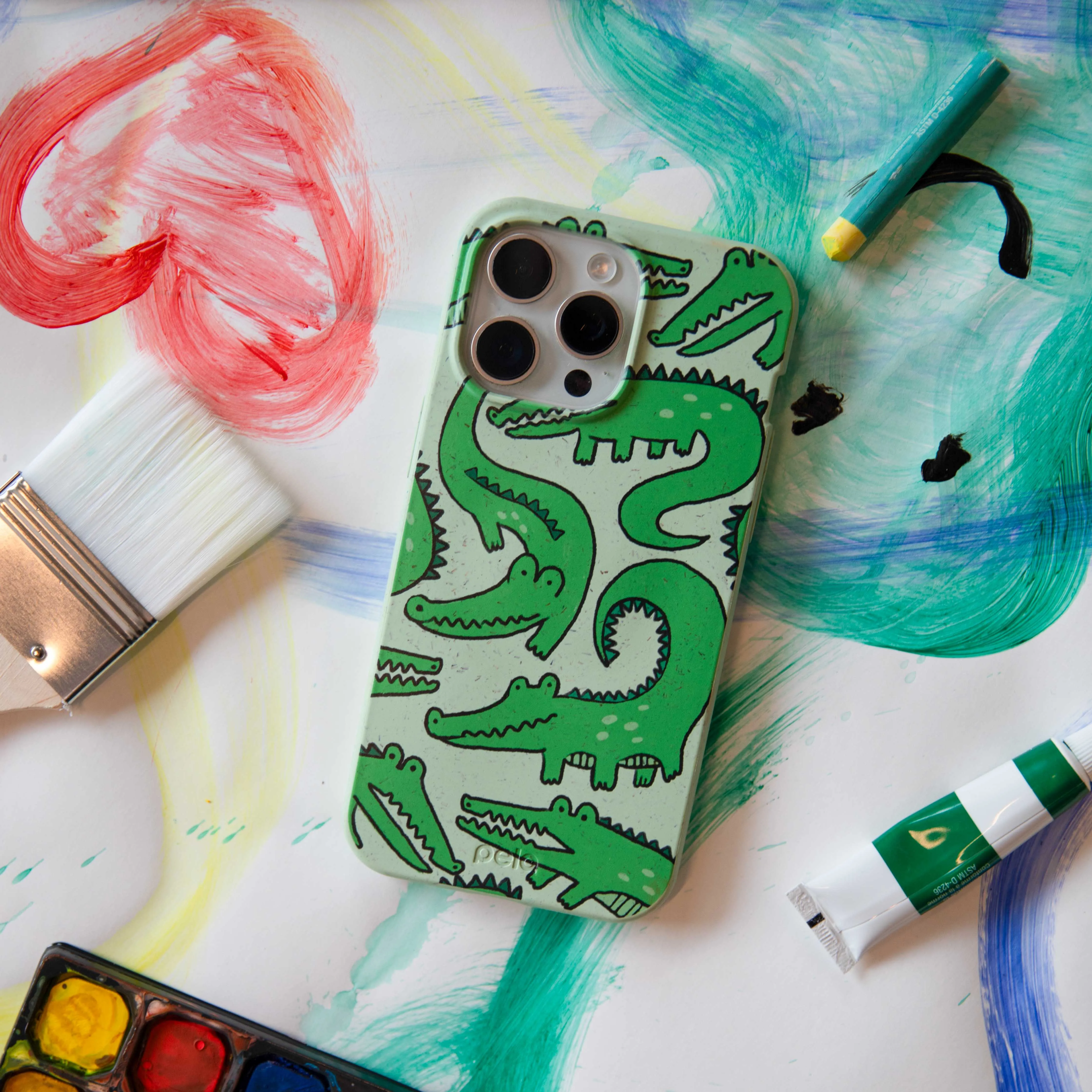 Sage Green Croc a Doodle iPhone 17 Case Refined Finish