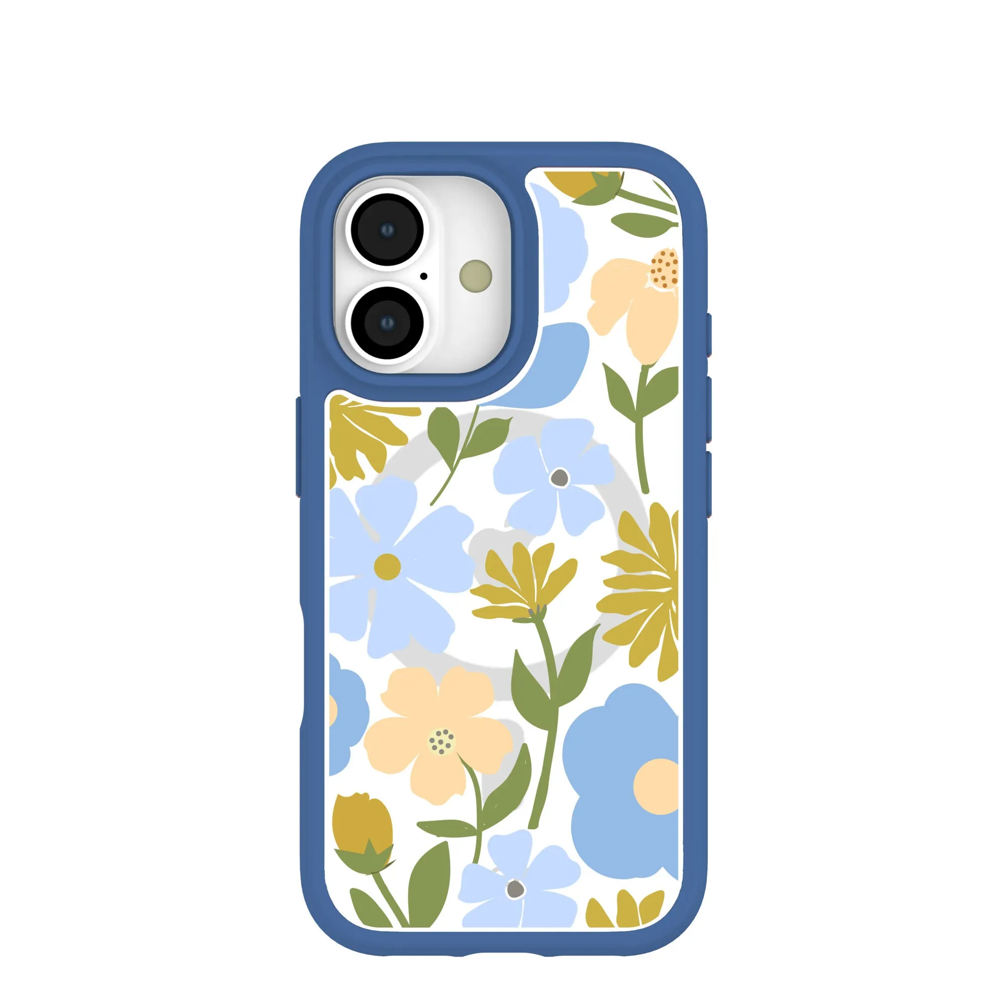 Smooth Shape Transparent Look Clear Blossom Trail iPhone 17 Case With True Blue Ridge (MagSafe included)