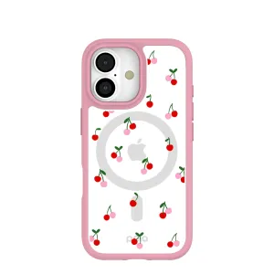 Clear Little Cherries iPhone 17 Case With Petal Pink Ridge (MagSafe included) Soft Surface Layer