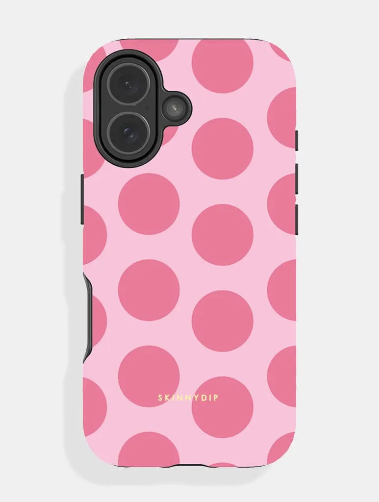 Polished Texture Finish Pink Polka Dots Ultra Protective iPhone Case