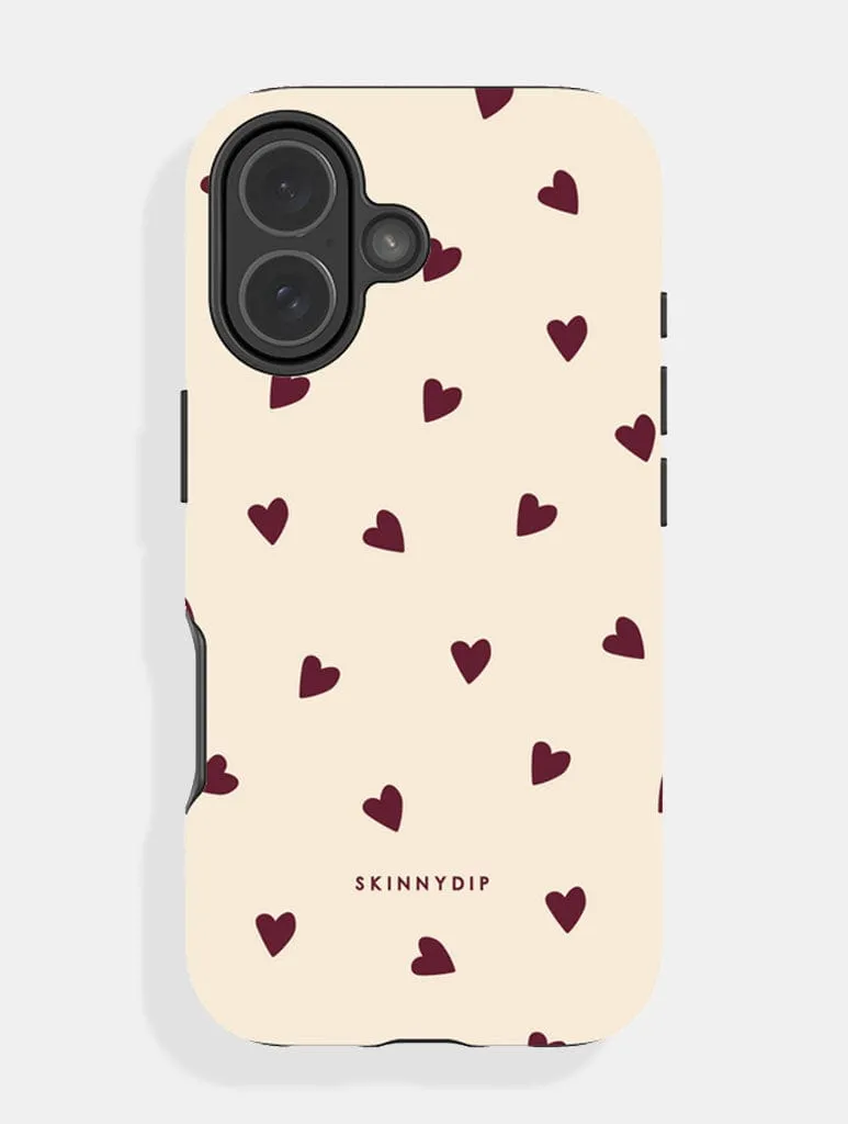 Premium Detail Cream and Burgundy Ditsy Hearts Ultra Protective iPhone Case