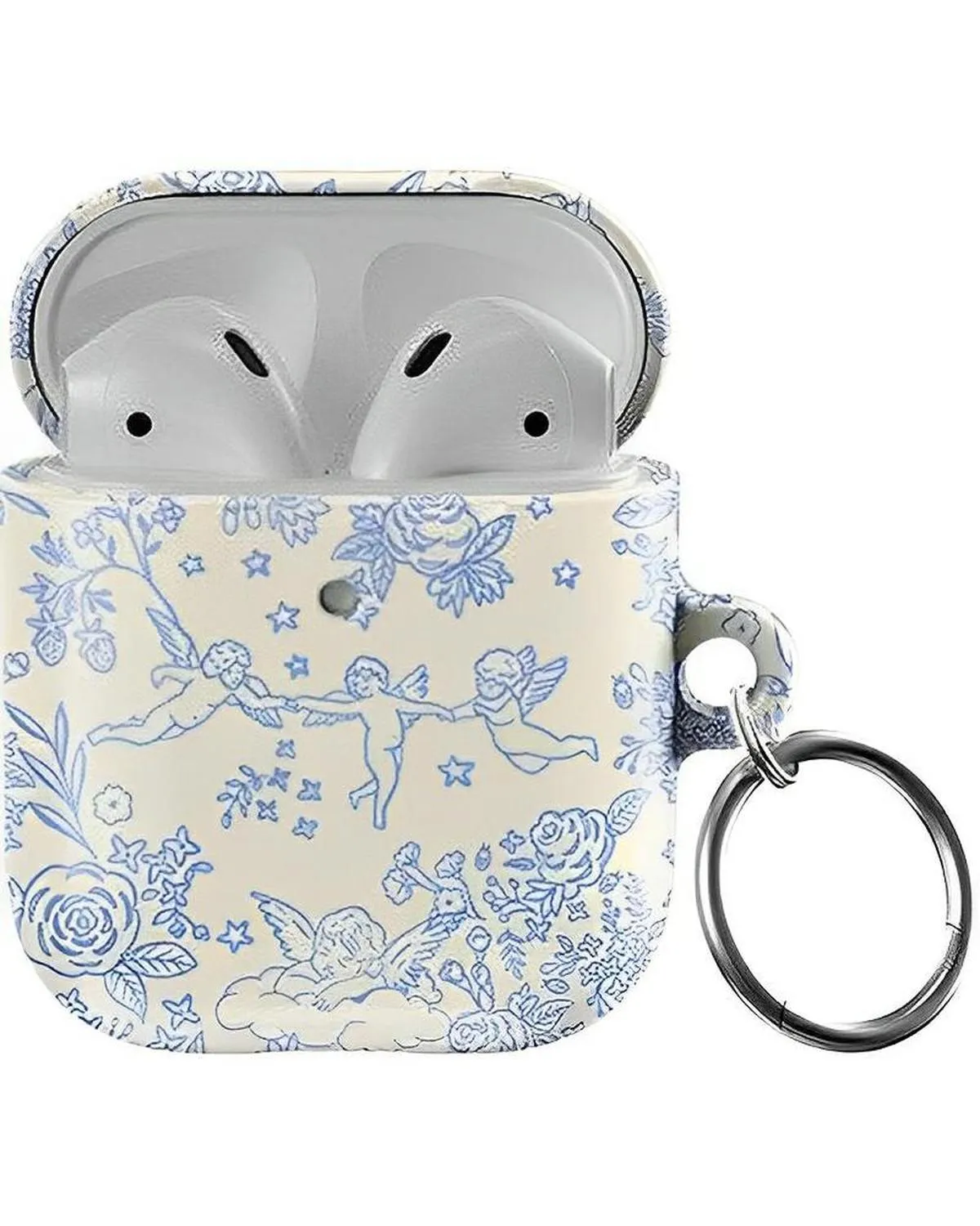 durable commuter leather airpods case fashion streetwear style case Cupid's Canvas | Periwinkle Floral AirPods Case