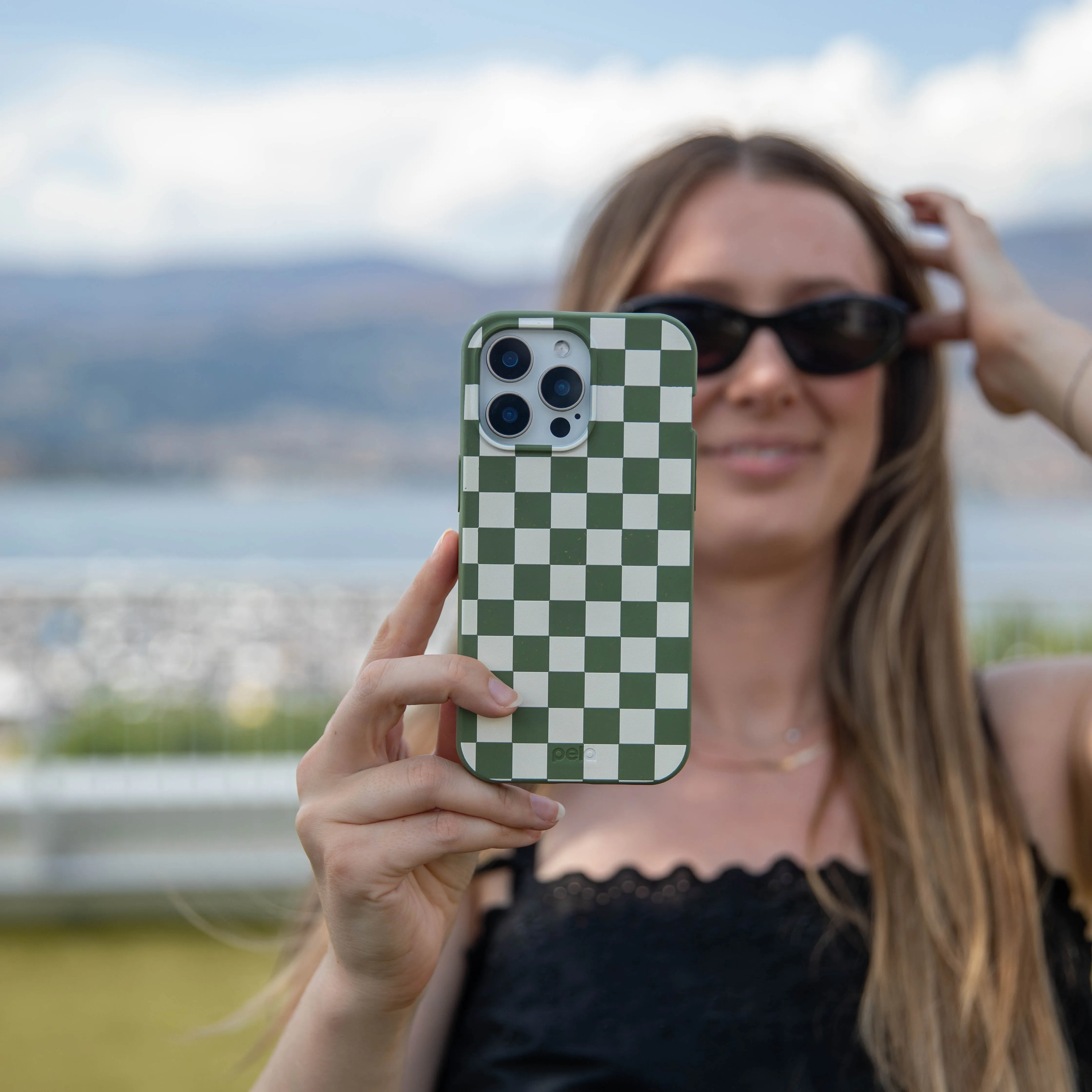 Matte Detail Clear Frame Forest Floor Matcha Check iPhone 17 Case