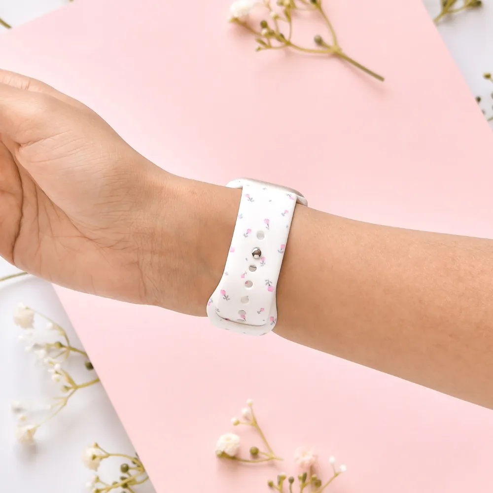 Trendy Everyday Design Ditsy Floral White Apple Watch Strap