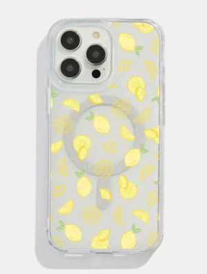 Ditsy Lemons Glitter MagSafe iPhone Case Stylish Finish Texture Clear Design