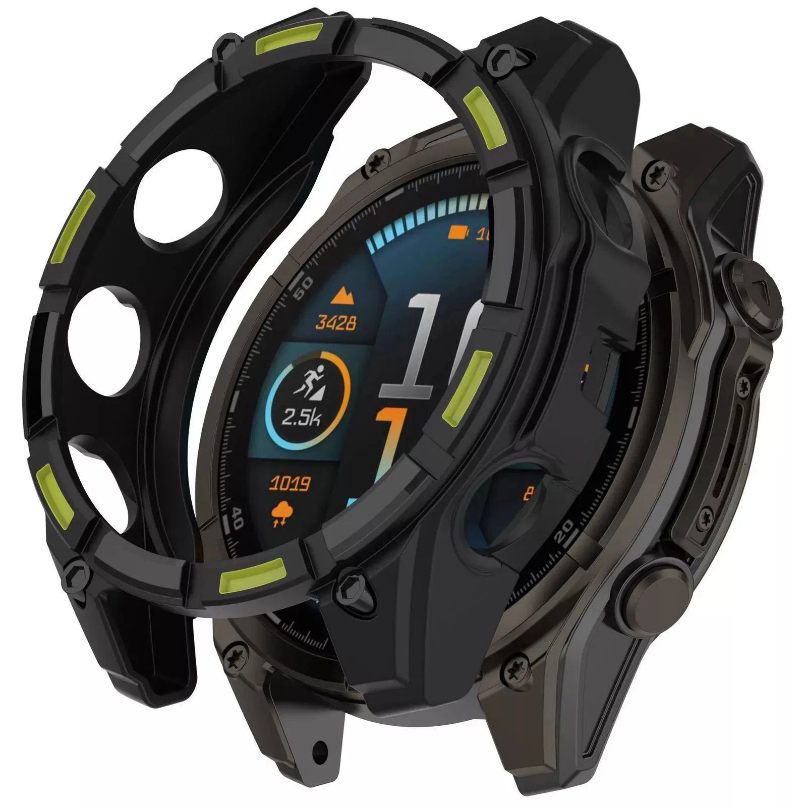 Soft Armor Guarding Garmin Fenix 8 - 47mm AMOLED Rugged TPU Case (Black/Green)