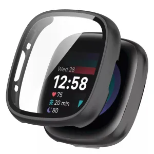 Soft Armor Guarding Fitbit Versa 4 / Sense 2 Hard Case with Glass (Black)
