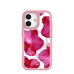 Textured Surface Clear Pink Orchids iPhone 17 Case With Petal Pink Ridge (MagSafe included)