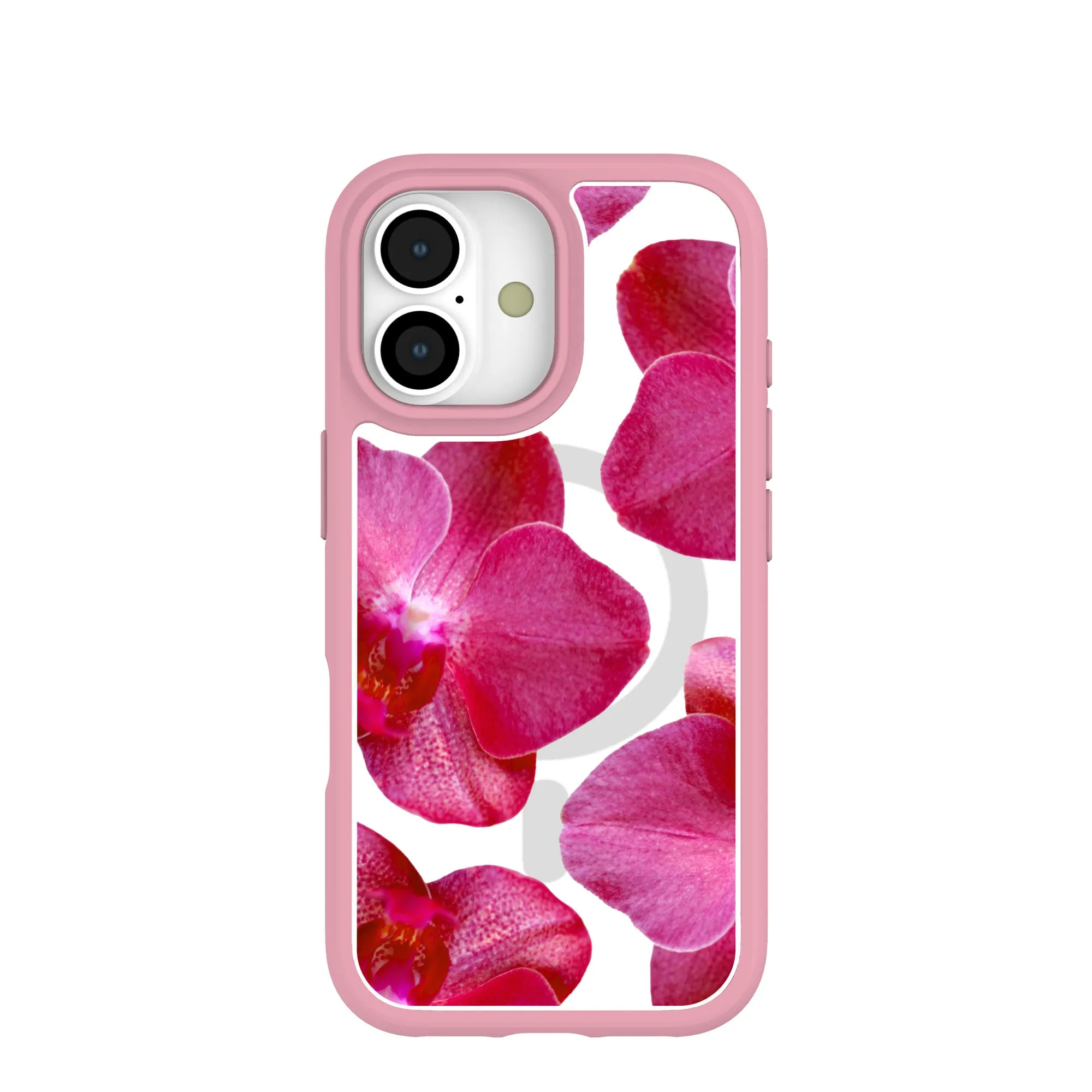 Textured Surface Clear Pink Orchids iPhone 17 Case With Petal Pink Ridge (MagSafe included)