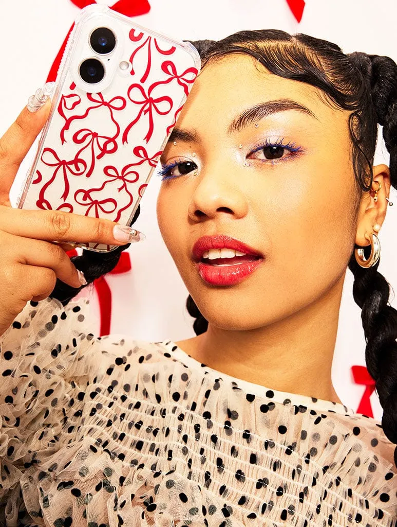 Burgundy Bows Shock iPhone Case Soft Material Clear Pattern