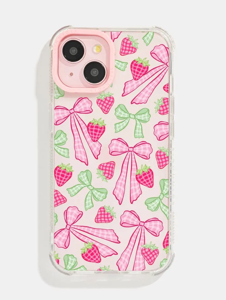 Hybrid Texture Layer Pink Gingham Bow Shock iPhone Case