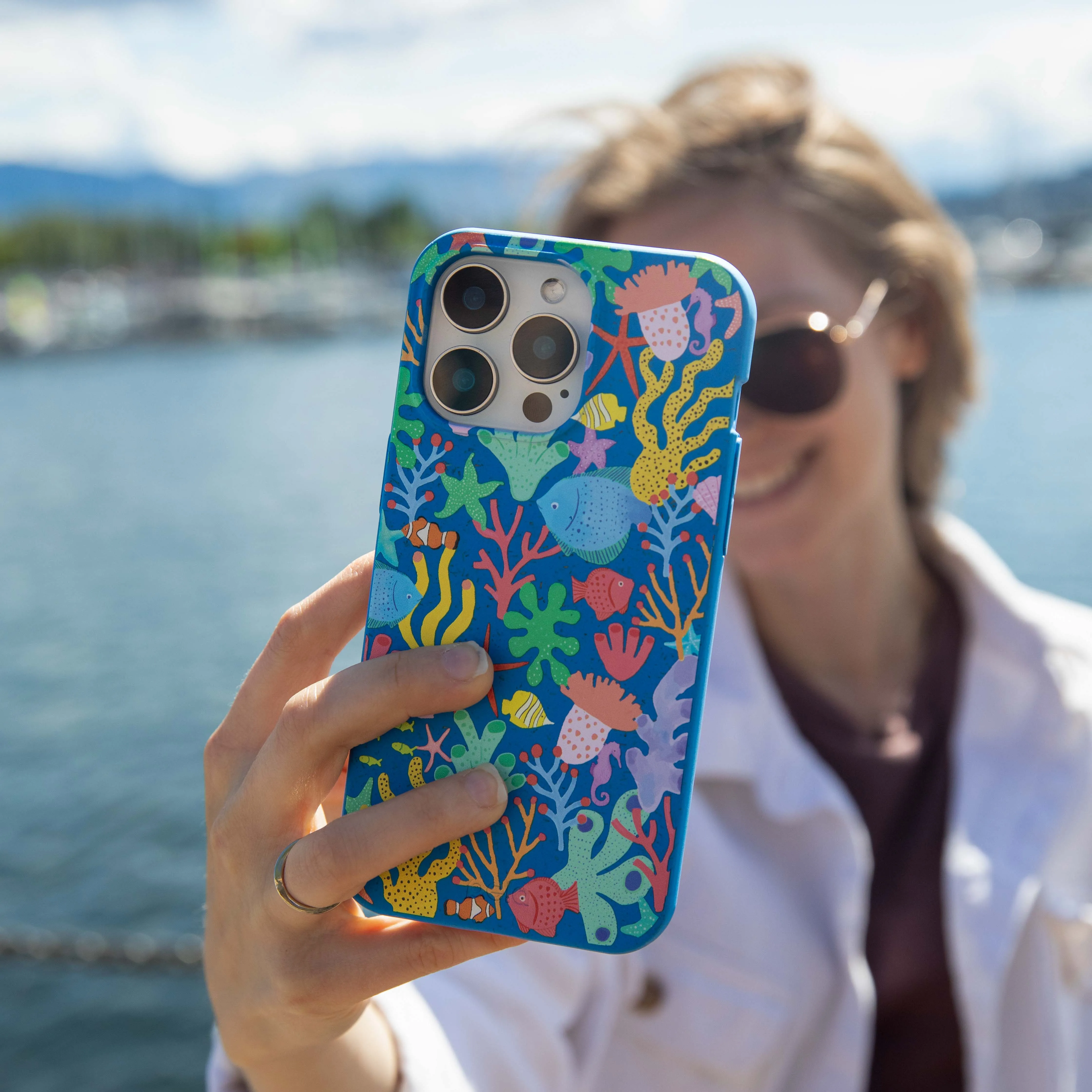 Electric Blue Underwater Blooms iPhone 17 Case Soft Layered Design Protective Build Texture