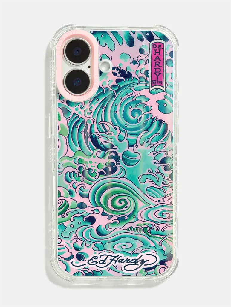 Carbon Fiber Unisex Design Ed Hardy x Skinnydip Pink Waves Shock iPhone Case