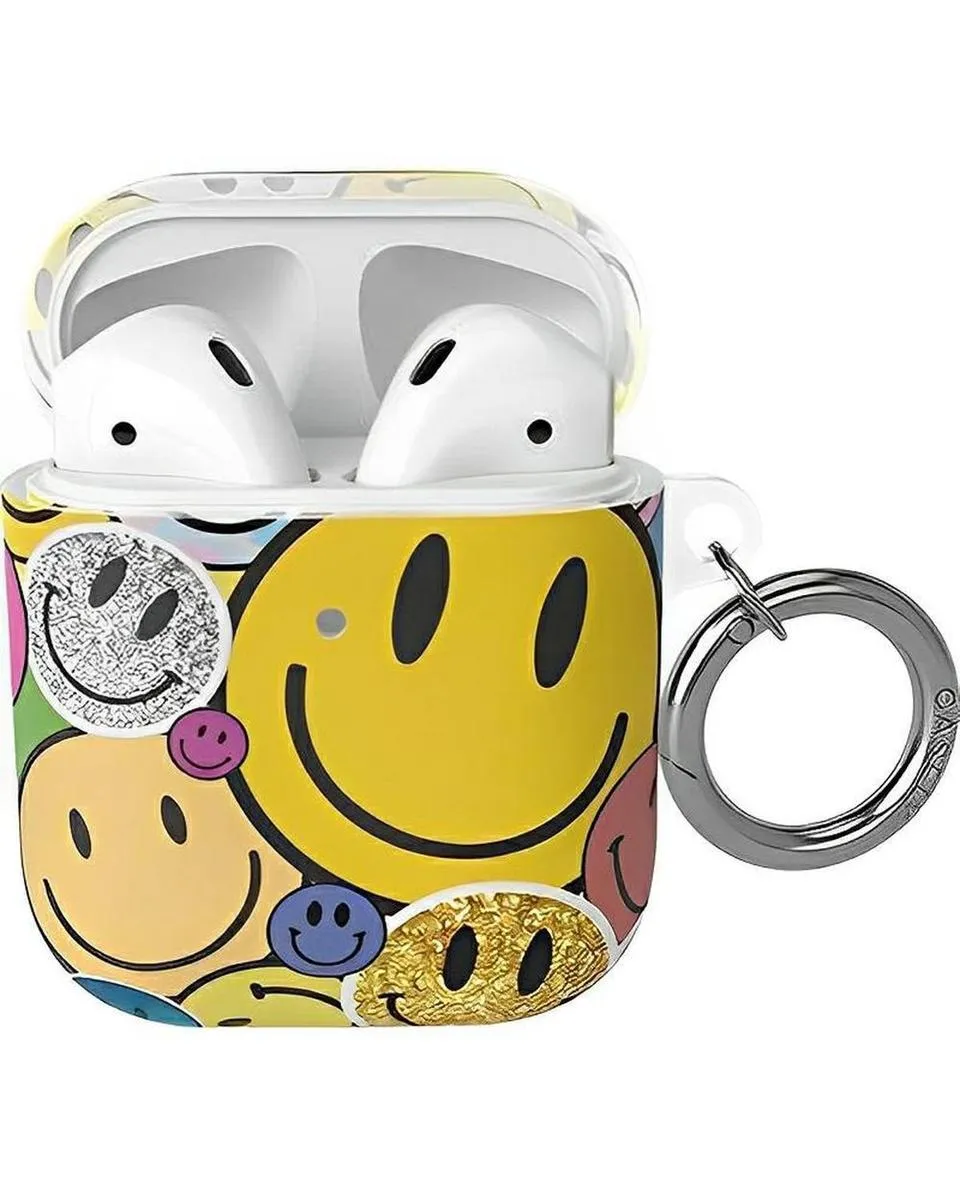 compact pocket silicone shell Compact Smooth Cover All Smiles | Smiley Face Sticker AirPods Case