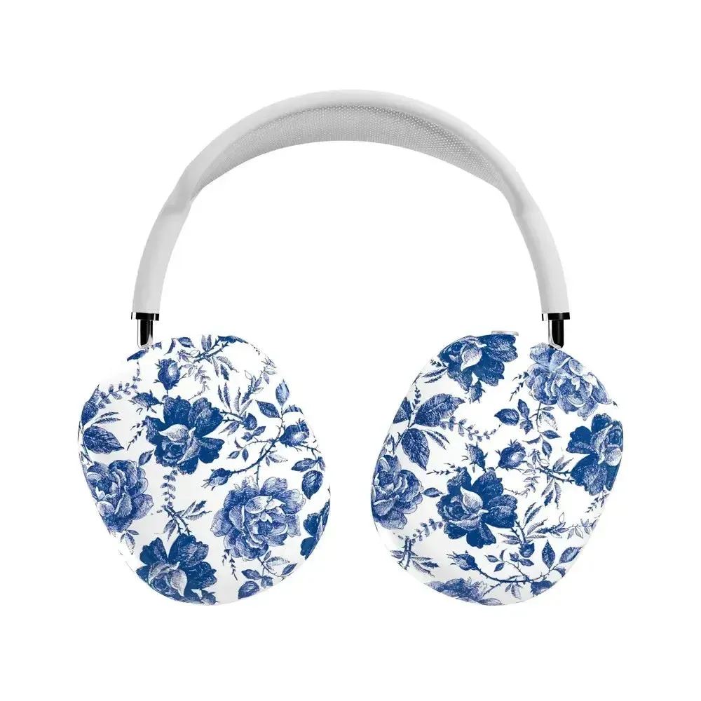 Durable Silicone Shell Rose to Fame | Blue & White Rose Floral AirPods Max Case