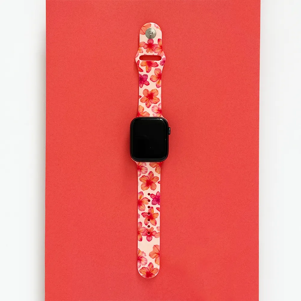 Premium Outdoor Look Breathable Surface Texture Island Girl Pink Hibiscus Apple Watch Strap
