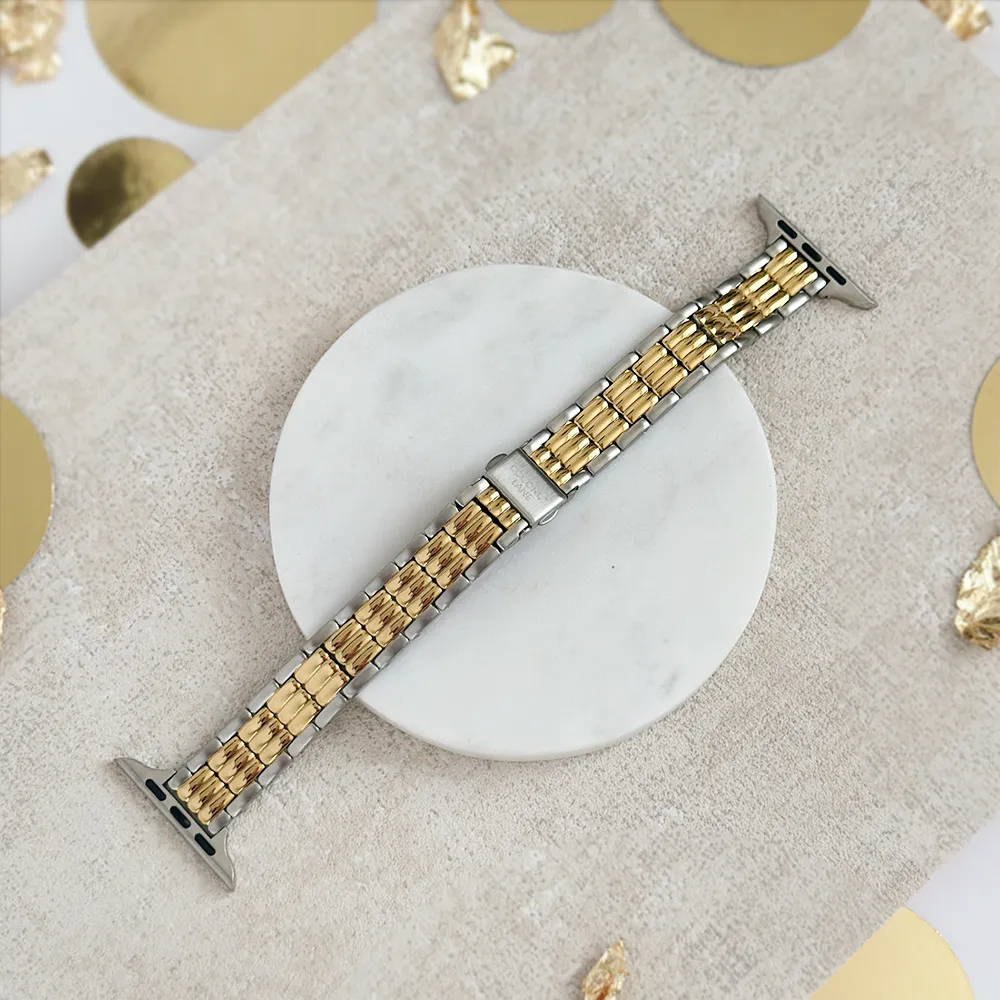 Smooth Fit Retro Slim Stainless Steel Apple Watch Strap - Timeless Two Tone