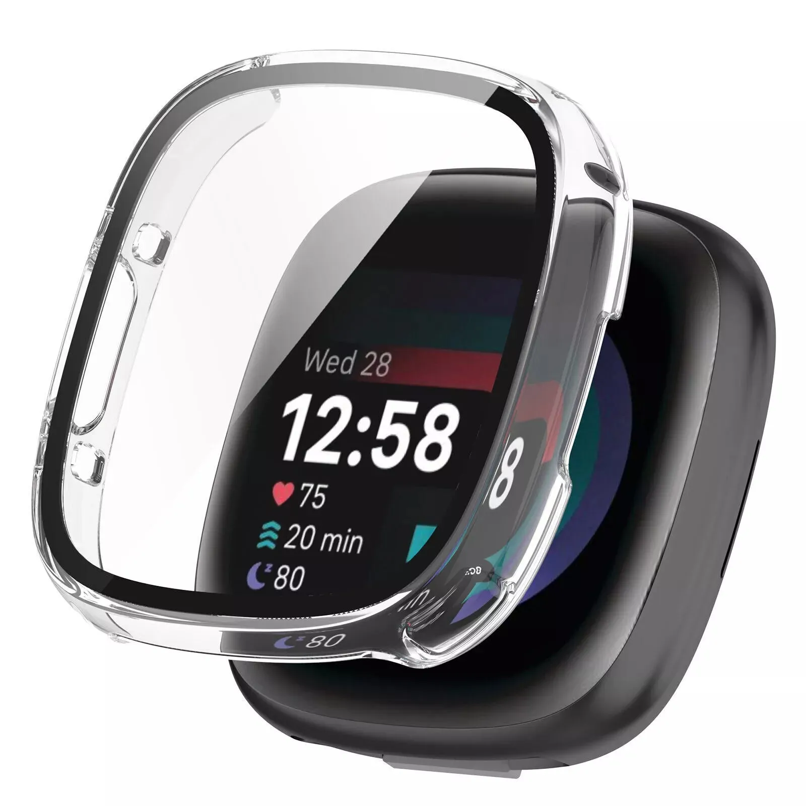 Samsung Watch Fit Slim Armor Covering Fitbit Versa 4 / Sense 2 Hard Case with Glass (Transparent)