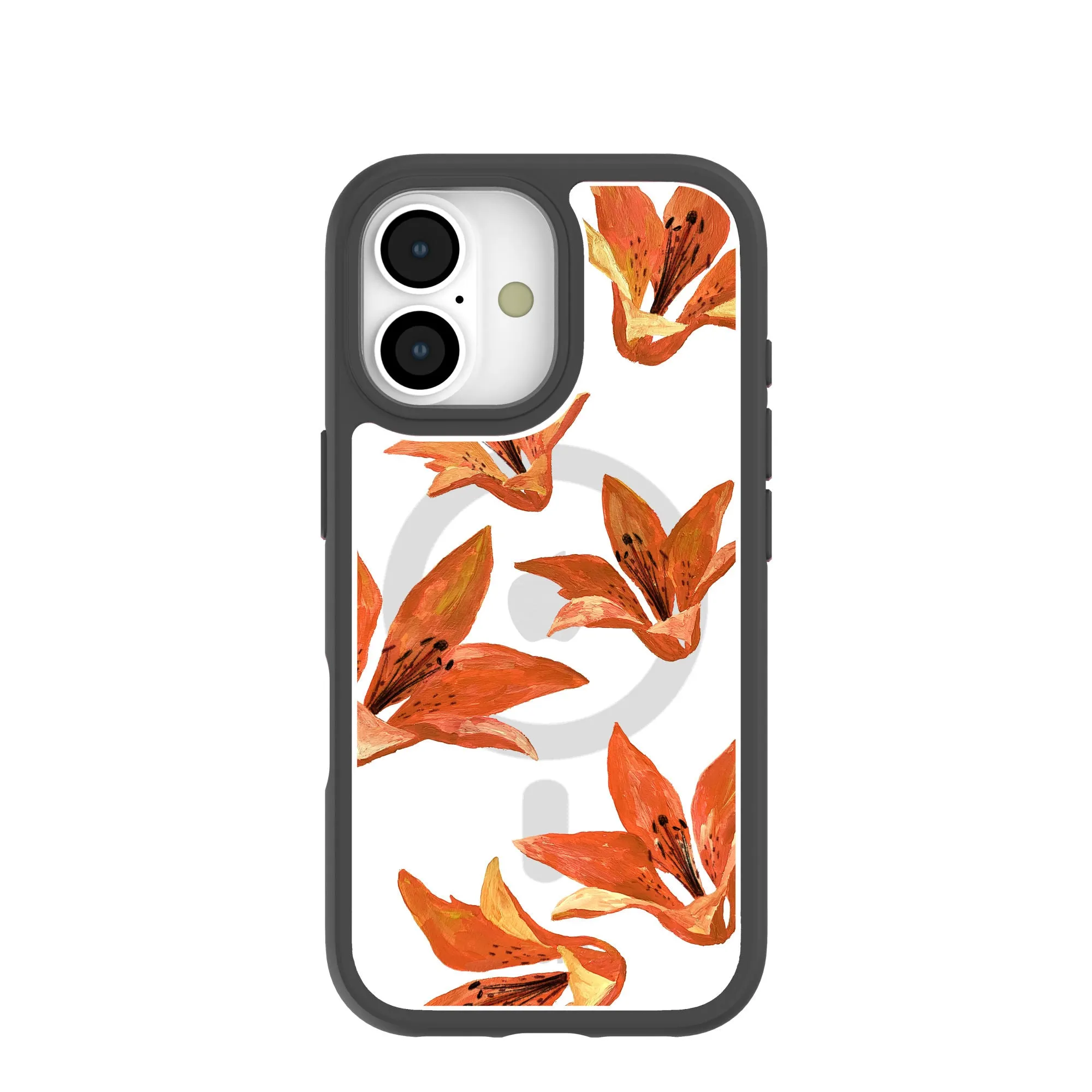 Sleek Finish Clear Tiger Lily iPhone 17 Case With Noir Ridge (MagSafe included)