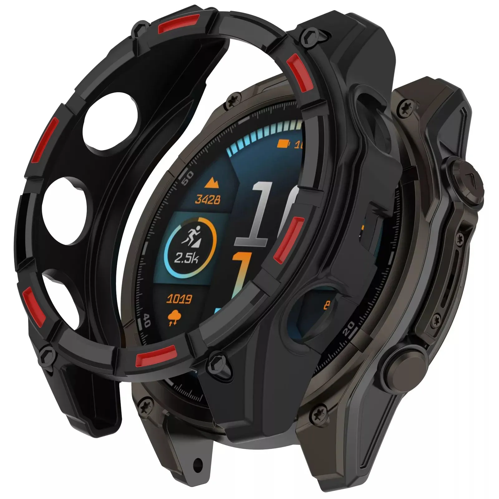 Slim Armor Shell Garmin Fenix 8 - 47mm SOLAR Rugged TPU Case (Black/Red)
