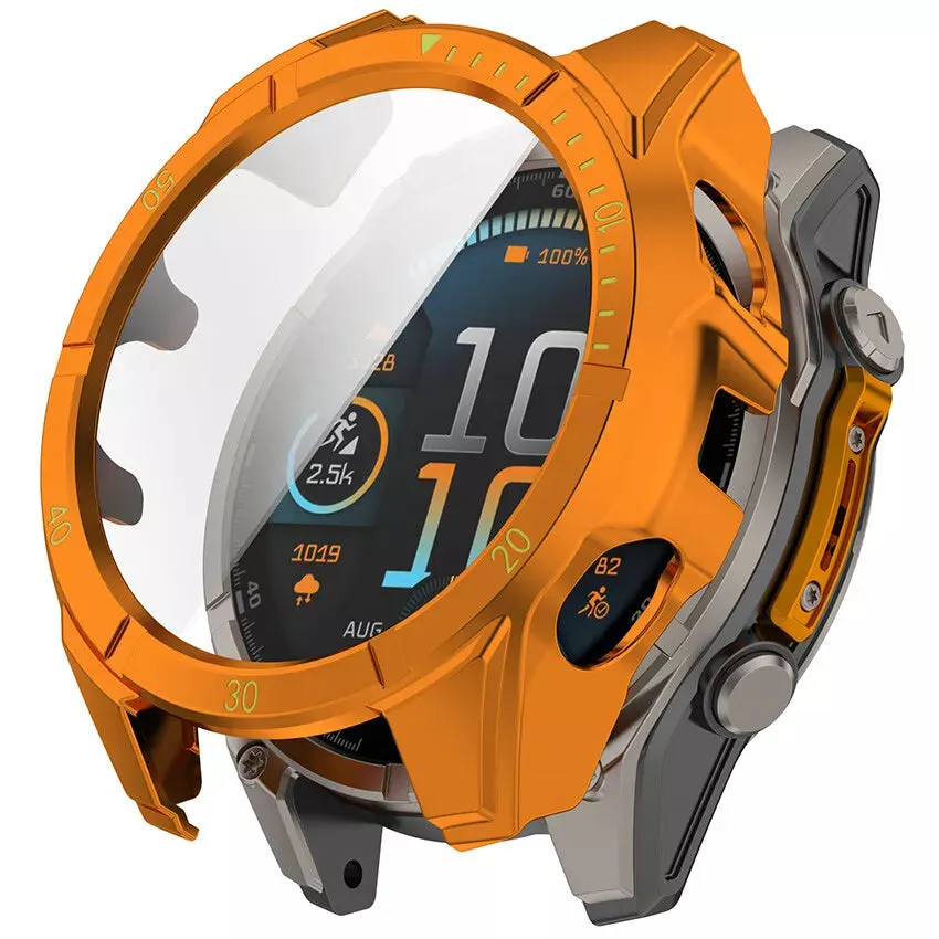 Protective Case Flexible Shielding Garmin Fenix 8 - 51mm AMOLED Hard Case with Glass (Orange/Green)