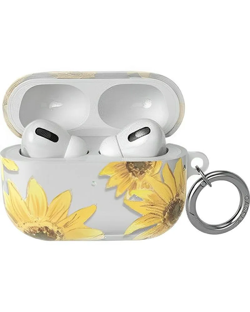 Golden Garden | Yellow Sunflower AirPods Case Minimalist Travel Organizer magnetic hook protector