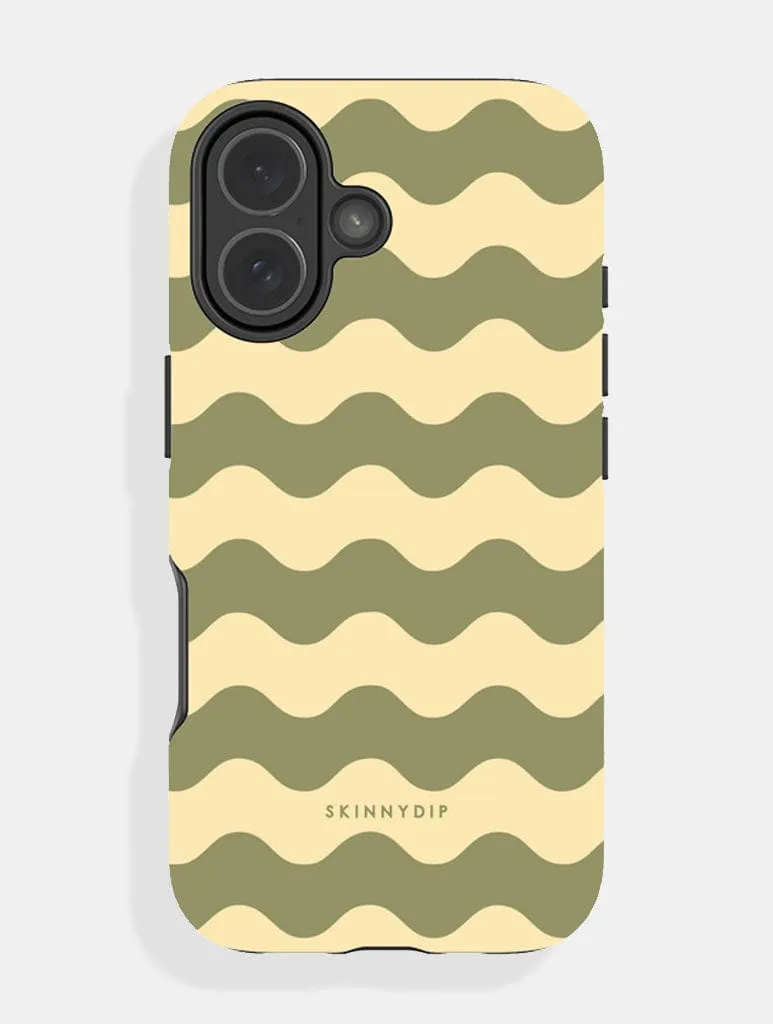 Green and Yellow Wavey Lines Ultra Protective iPhone Case Matte Detail