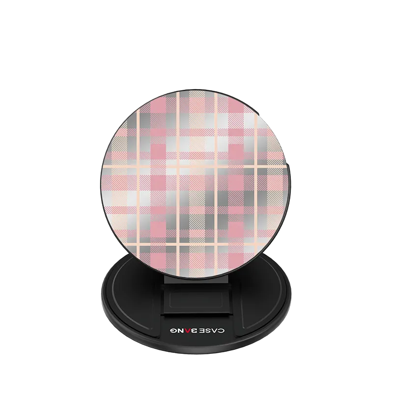 CREAMY PINK PLAID Magsafe Grip Stand Pop Socket Vlog Grip