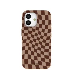 Chocolate Brown Cafe Check iPhone 17 Case Stylish Aesthetic