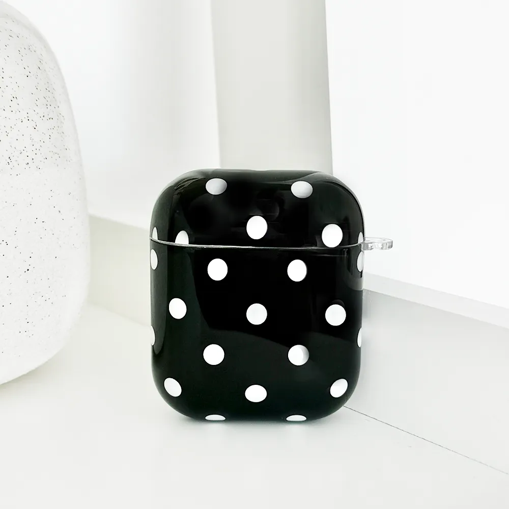 Airpods Case - Black Polka Dot Functional Grip Sleeve