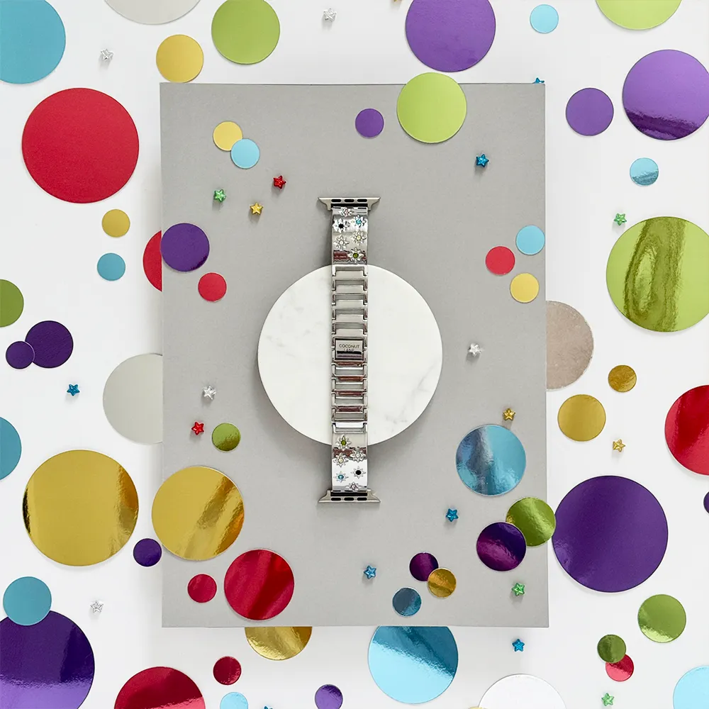 Ibiza Coloured Stone Apple Watch Strap - Silver Elegant Texture