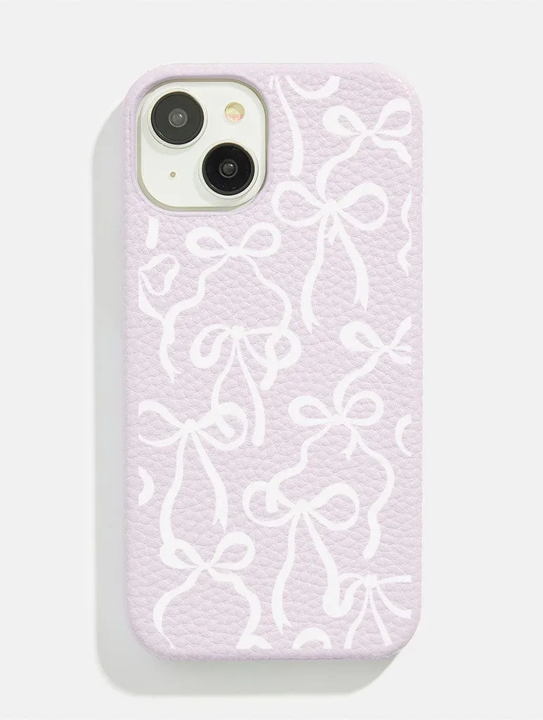 Lilac & White Bows Vegan Leather iPhone Case hybrid design Smooth Lining