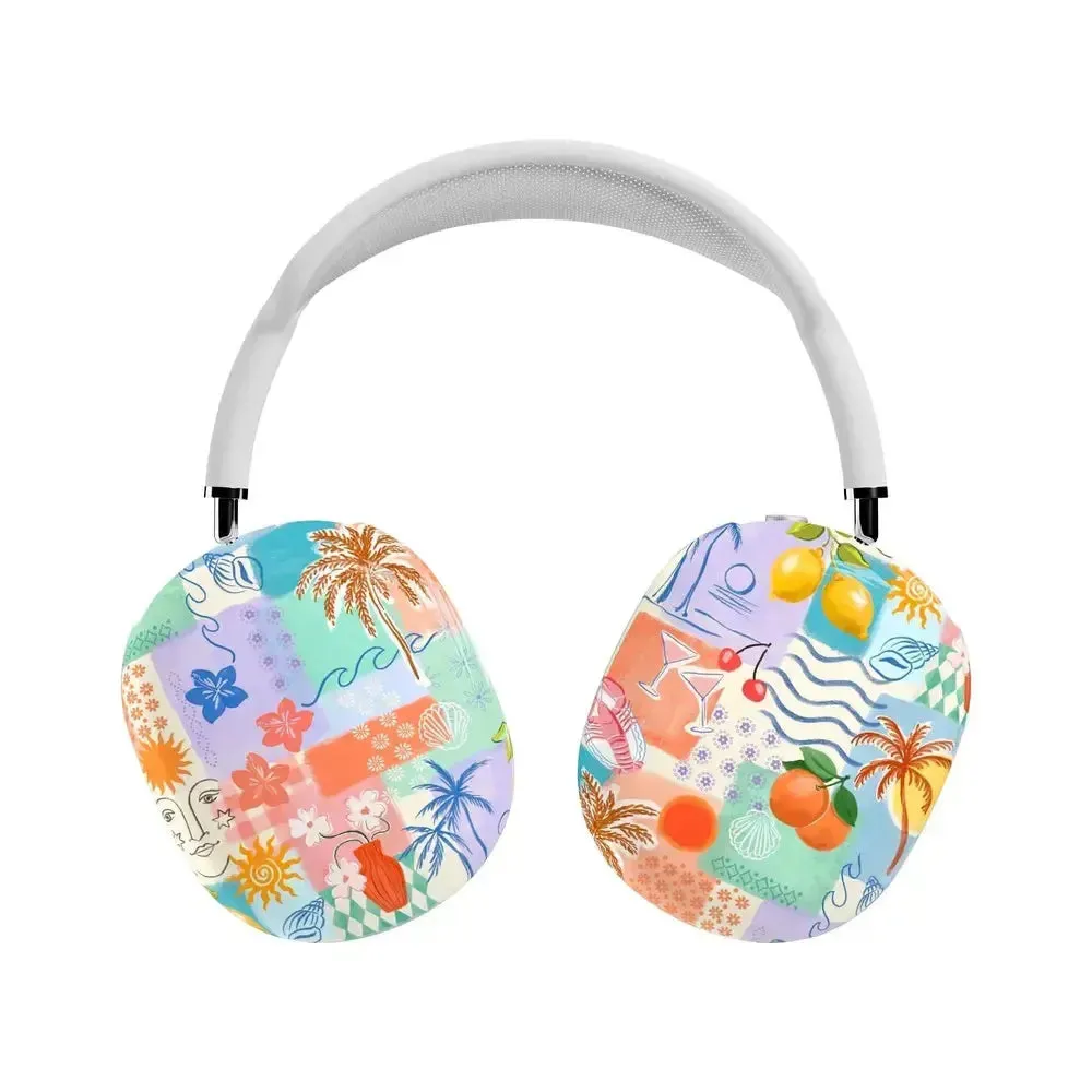 Tropical Heat | Beachy Collage AirPods Max Case Lightweight Everyday Organizer vivid gradient soft leather shell
